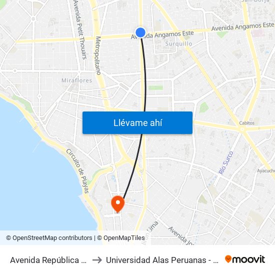 Avenida República De Panamá, 4746 to Universidad Alas Peruanas - Facultad De Arquitectura map