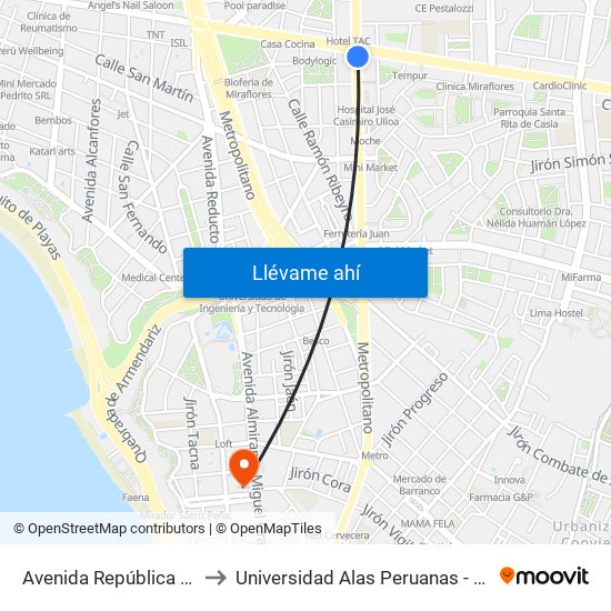 Avenida República De Panamá, 6239 to Universidad Alas Peruanas - Facultad De Arquitectura map