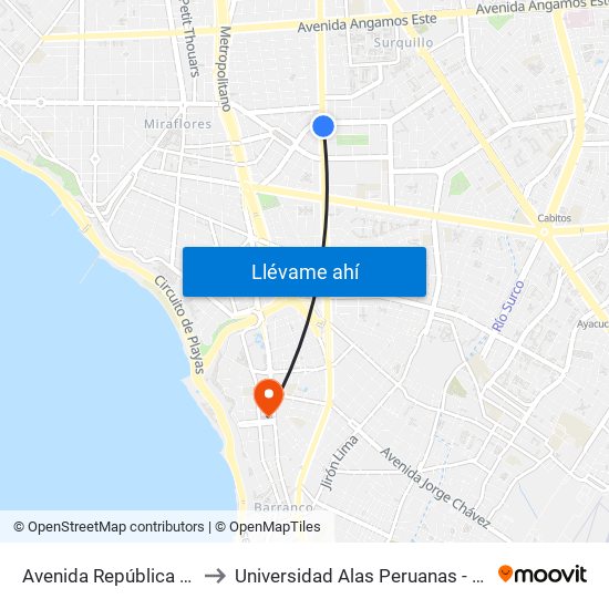 Avenida República De Panamá, 5734 to Universidad Alas Peruanas - Facultad De Arquitectura map