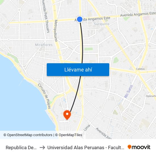 Republica De Panamá to Universidad Alas Peruanas - Facultad De Arquitectura map