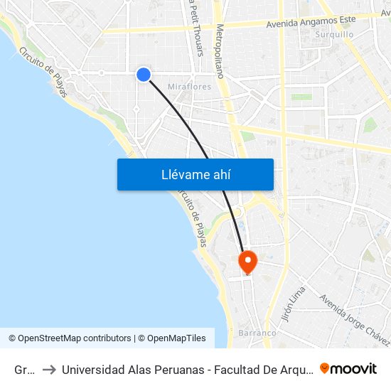Grau to Universidad Alas Peruanas - Facultad De Arquitectura map