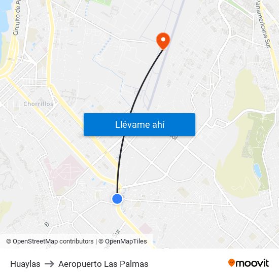 Huaylas to Aeropuerto Las Palmas map