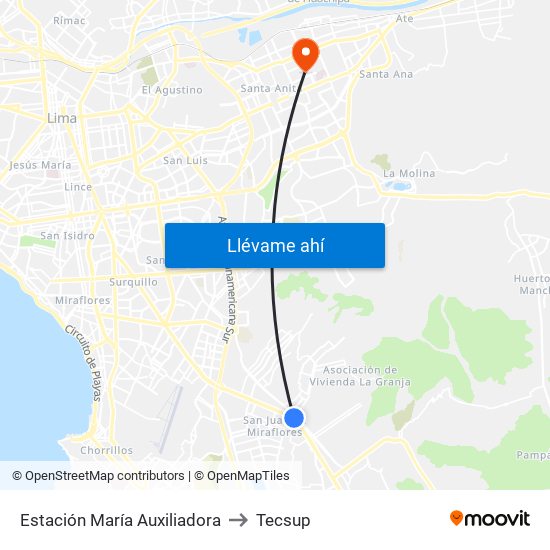 Estación María Auxiliadora to Tecsup map