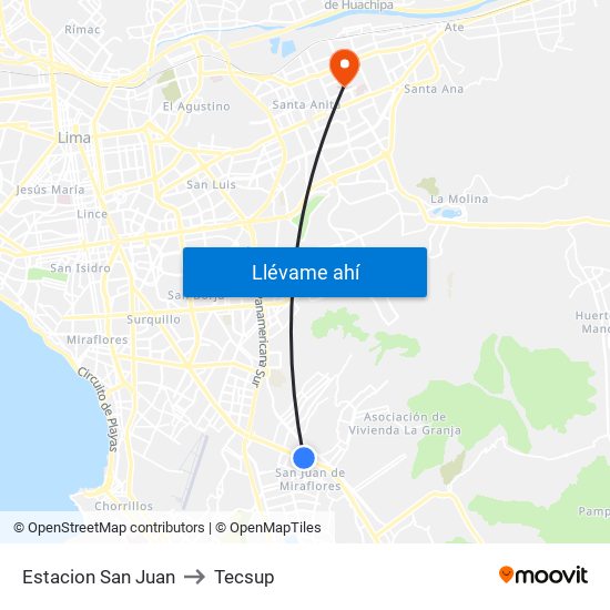 Estacion San Juan to Tecsup map