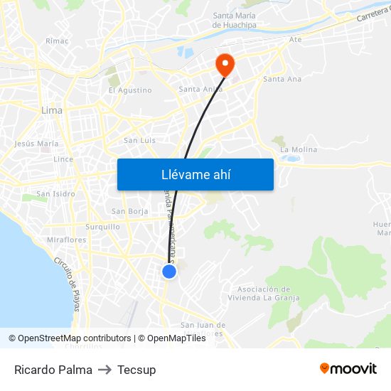 Ricardo Palma to Tecsup map