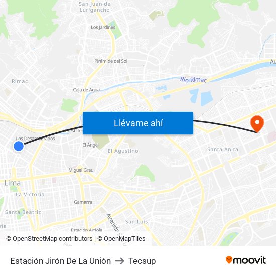 Estación Jirón De La Unión to Tecsup map