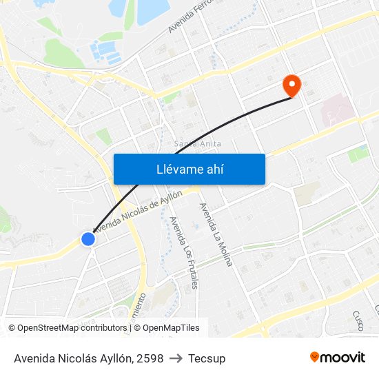 Avenida Nicolás Ayllón, 2598 to Tecsup map
