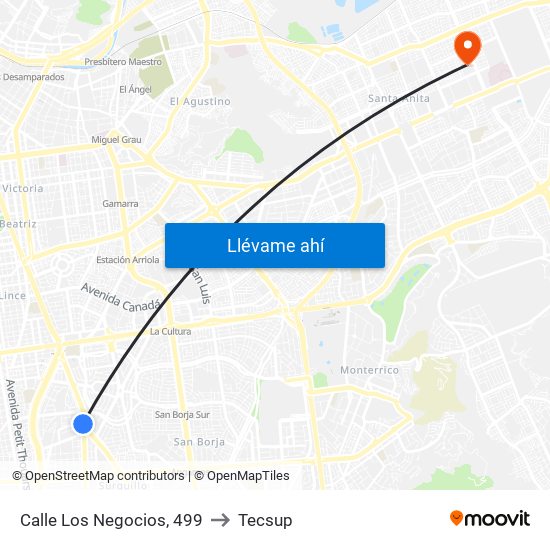 Calle Los Negocios, 499 to Tecsup map
