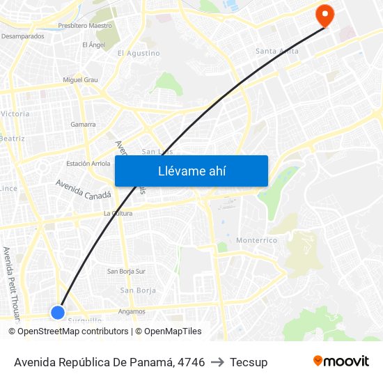 Avenida República De Panamá, 4746 to Tecsup map