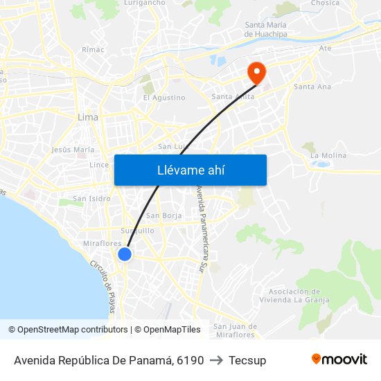 Avenida República De Panamá, 6190 to Tecsup map