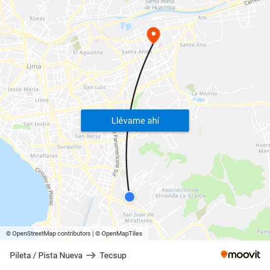 Pileta / Pista Nueva to Tecsup map
