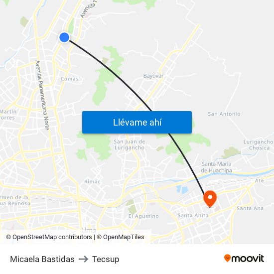 Micaela Bastidas to Tecsup map