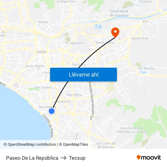 Paseo De La República to Tecsup map