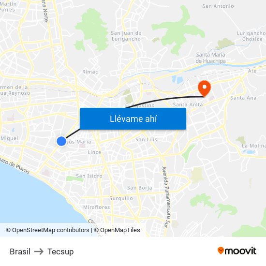 Brasil to Tecsup map