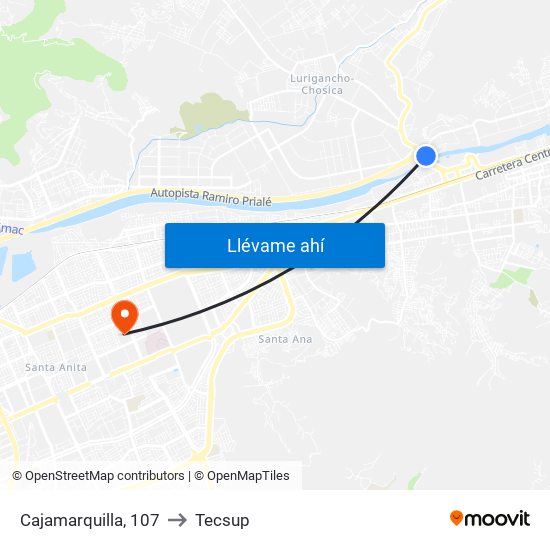 Cajamarquilla, 107 to Tecsup map