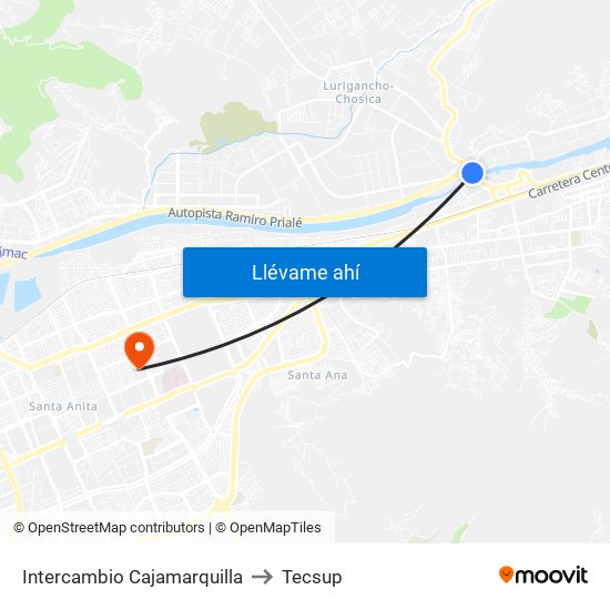 Intercambio Cajamarquilla to Tecsup map