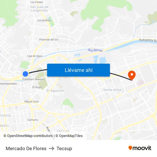 Mercado De Flores to Tecsup map