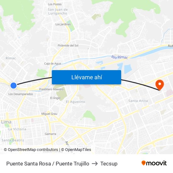 Puente Santa Rosa / Puente Trujillo to Tecsup map