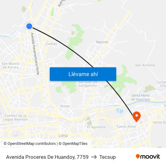 Avenida Proceres De Huandoy, 7759 to Tecsup map