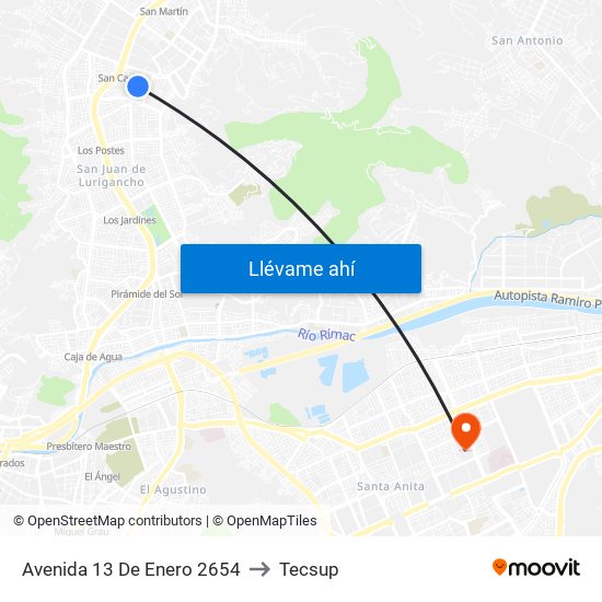 Avenida 13 De Enero 2654 to Tecsup map