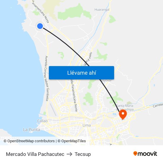 Mercado Villa Pachacutec to Tecsup map