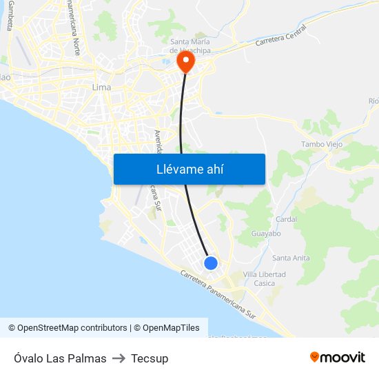 Óvalo Las Palmas to Tecsup map