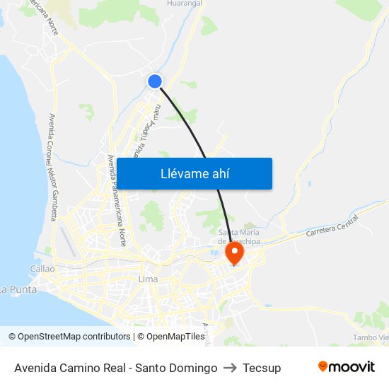 Avenida Camino Real - Santo Domingo to Tecsup map