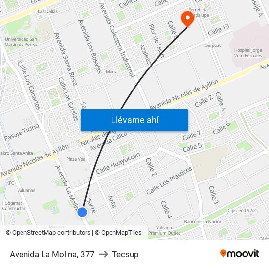Avenida La Molina, 377 to Tecsup map