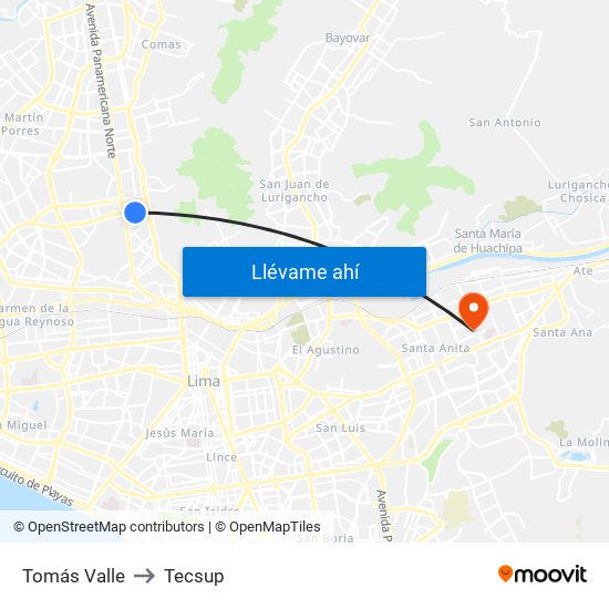 Tomás Valle to Tecsup map