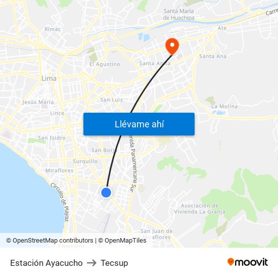 Estación Ayacucho to Tecsup map