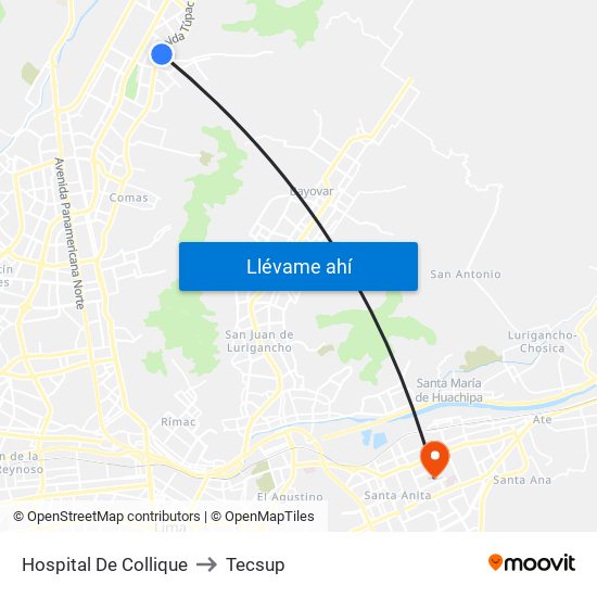 Hospital De Collique to Tecsup map