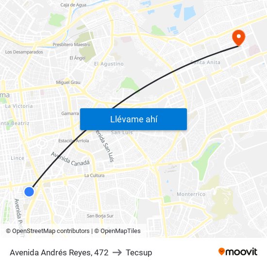 Avenida Andrés Reyes, 472 to Tecsup map