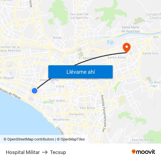 Hospital Militar to Tecsup map