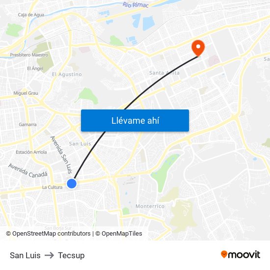 San Luis to Tecsup map