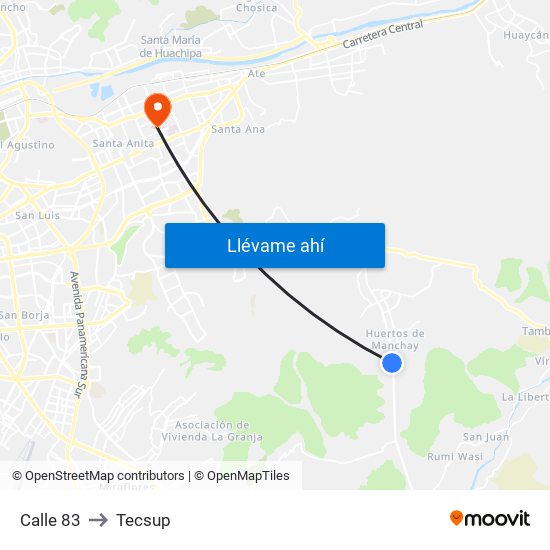 Calle 83 to Tecsup map