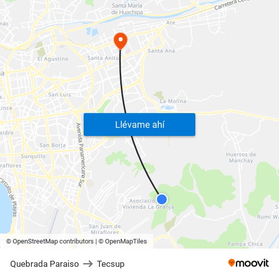 Quebrada Paraiso to Tecsup map