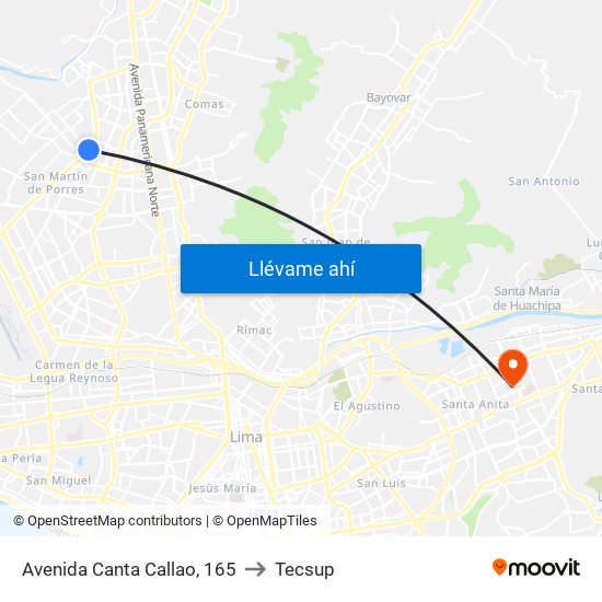 Avenida Canta Callao, 165 to Tecsup map