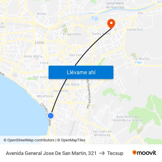 Avenida General Jose De San Martin, 321 to Tecsup map