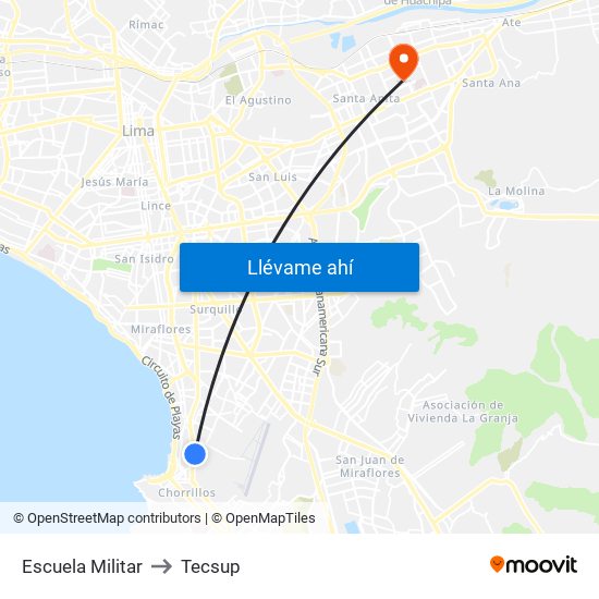 Escuela Militar to Tecsup map