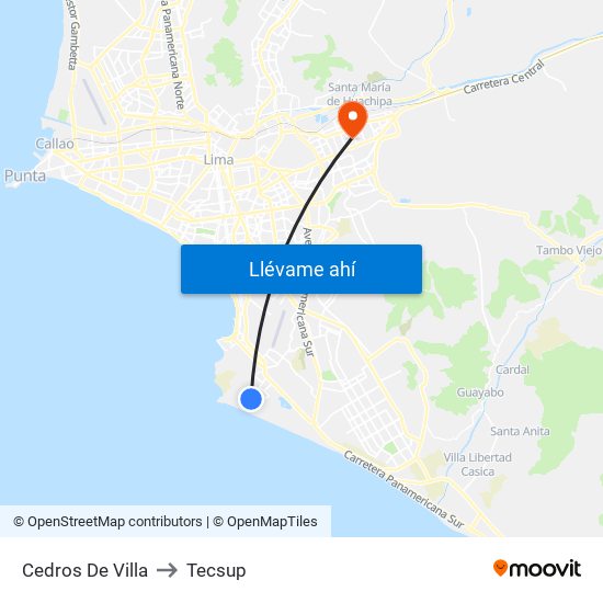 Cedros De Villa to Tecsup map