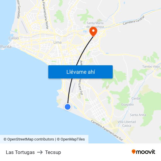 Las Tortugas to Tecsup map