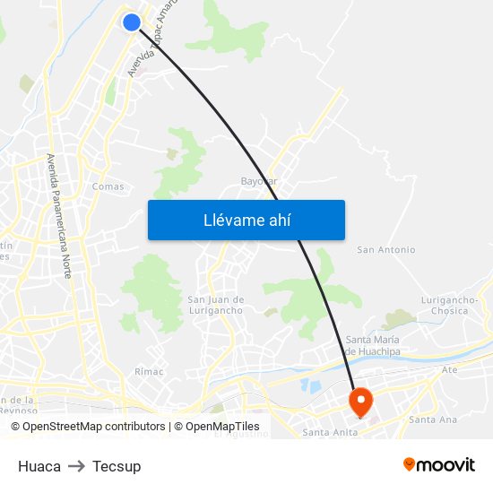 Huaca to Tecsup map
