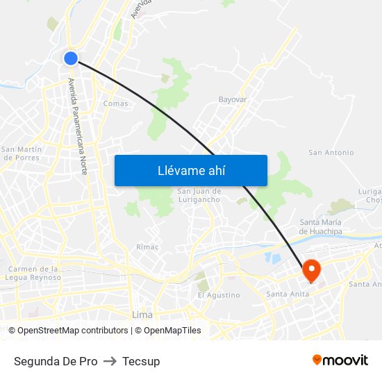 Segunda De Pro to Tecsup map