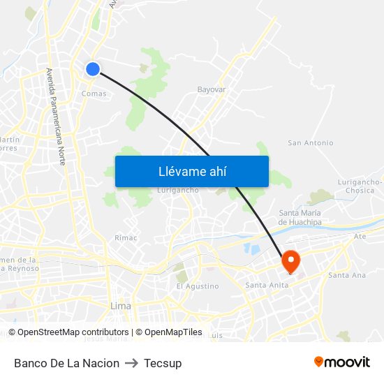 Banco De La Nacion to Tecsup map