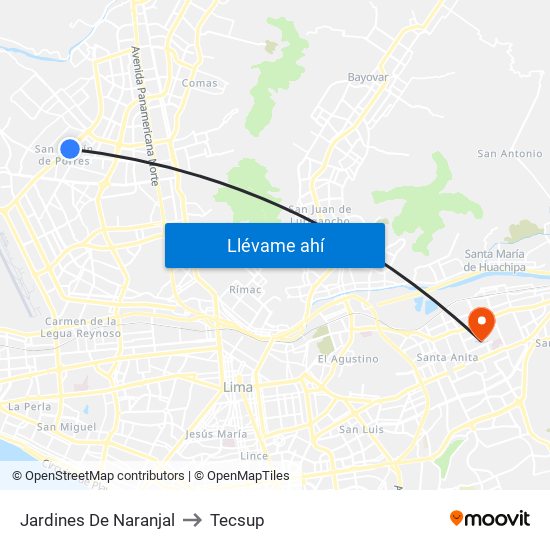 Jardines De Naranjal to Tecsup map