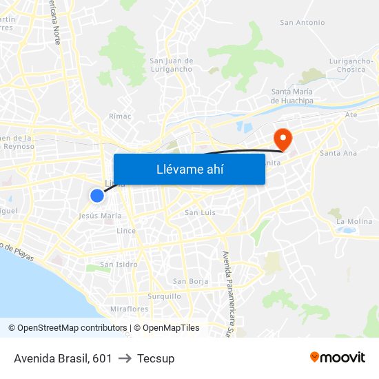 Avenida Brasil, 601 to Tecsup map