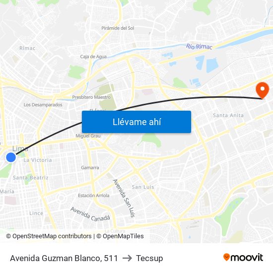 Avenida Guzman Blanco, 511 to Tecsup map