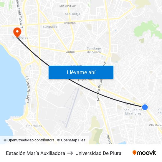 Estación María Auxiliadora to Universidad De Piura map
