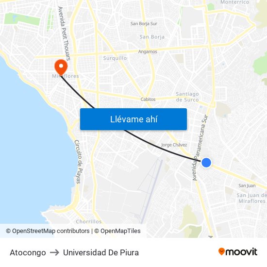 Atocongo to Universidad De Piura map