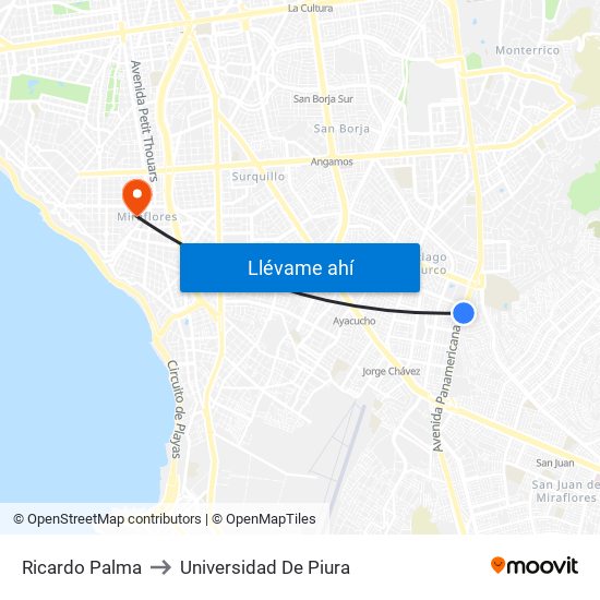 Ricardo Palma to Universidad De Piura map
